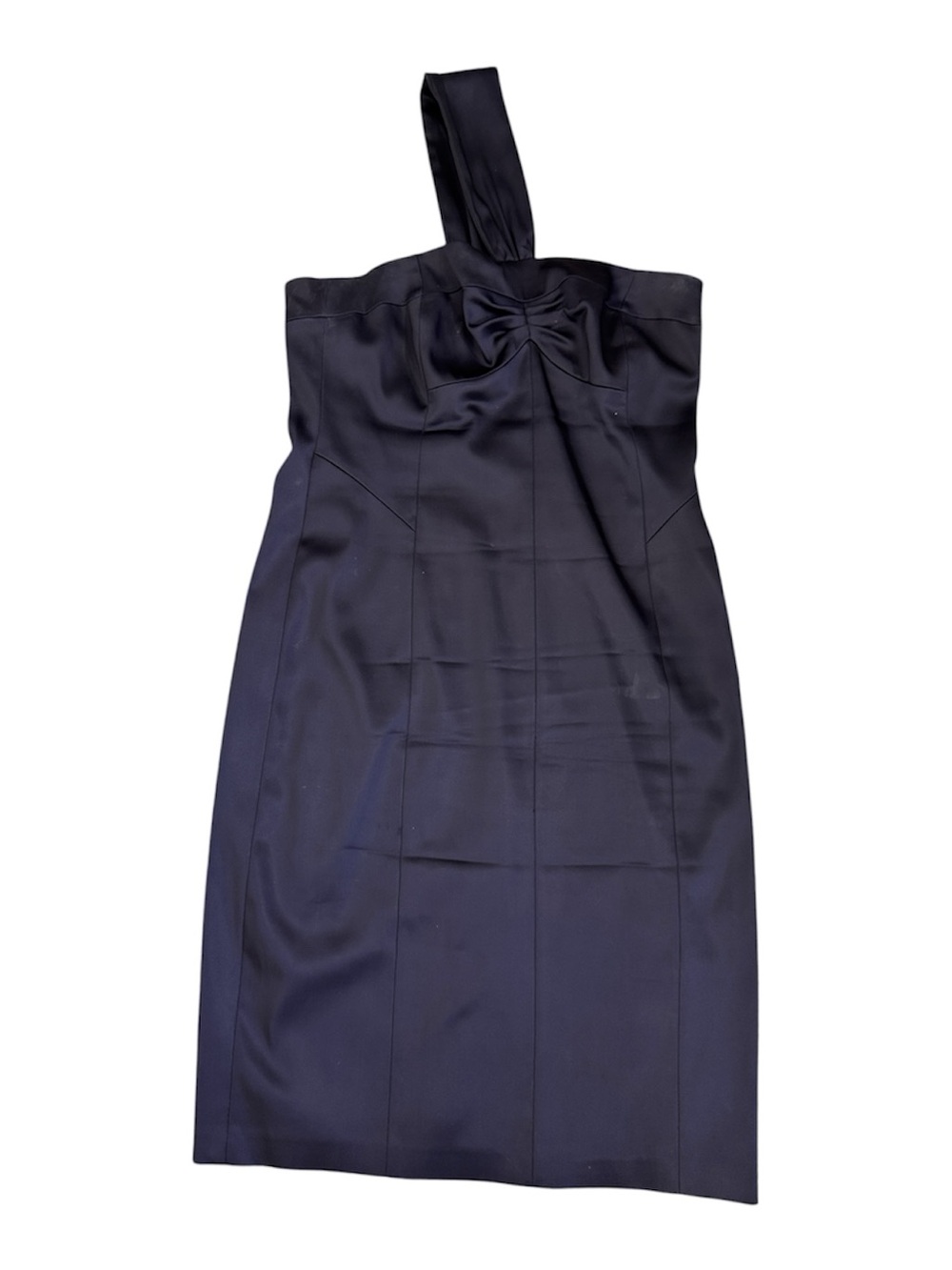David Meister Navy Blue Satin One Shoulder Mini Dress Womens 8 Cocktail Party